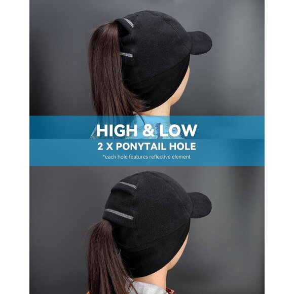 Women\'s Winter Reflective Fleece Ponytail Hat Ear Flap Running Cap main image 6